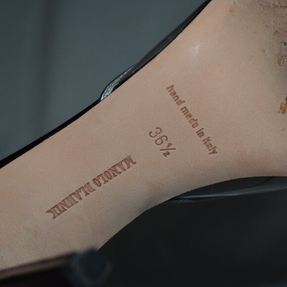 Sz 36.5 Manolo Blahnik Black Silver PCV O'Dorsay Ankle Strap 4" Pumps He… - Picture 8 of 8